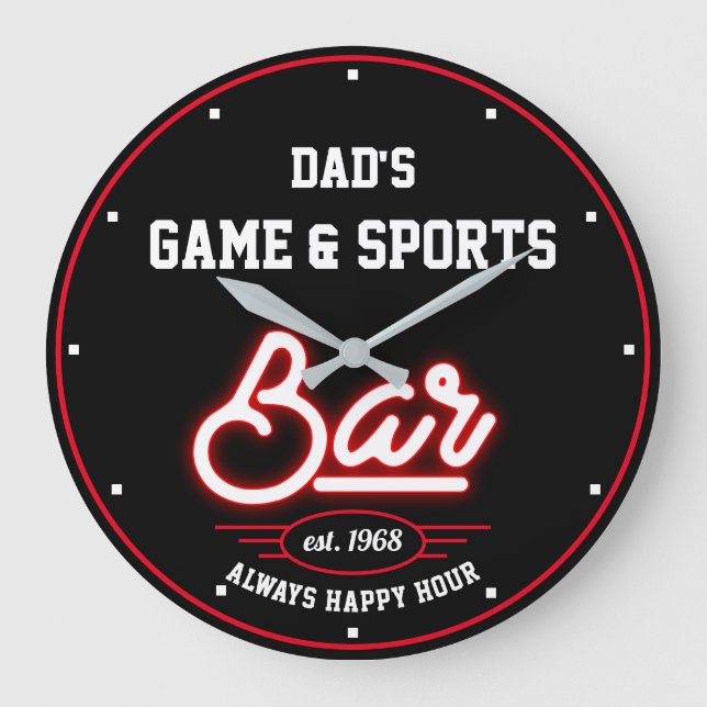 Vater oder irgendein Name Game Sports Bar Black Re Große Wanduhr (Vorderseite)