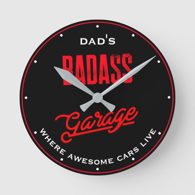 Vater oder irgendein Name schlecht eine Garage rot Runde Wanduhr (Vorderseite)