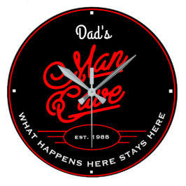 Vater oder jeder Name Man Höhle Retro Rot und Slog Große Wanduhr