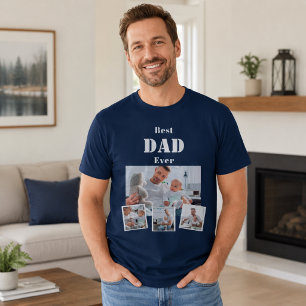 Vater Papa beste Fotocollage blau T-Shirt