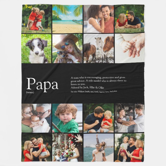 Vater Papa Ever Definition Foto Collage Schwarz Fleecedecke (Vorderseite)