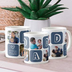 Vater Papa mit Kindern Fotocollage Herz Navyblau Kaffeetasse