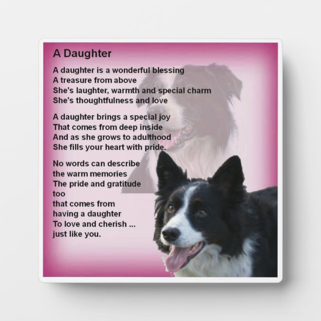 Vater Poem Plaque - Border Collie Design Fotoplatte (Vorderseite)