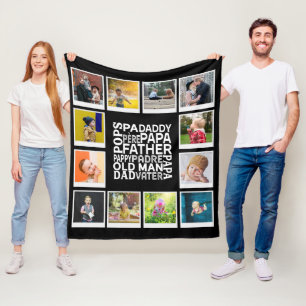 Vater Pop Vater Alte Mann Foto Collage Chic Schwar Fleecedecke