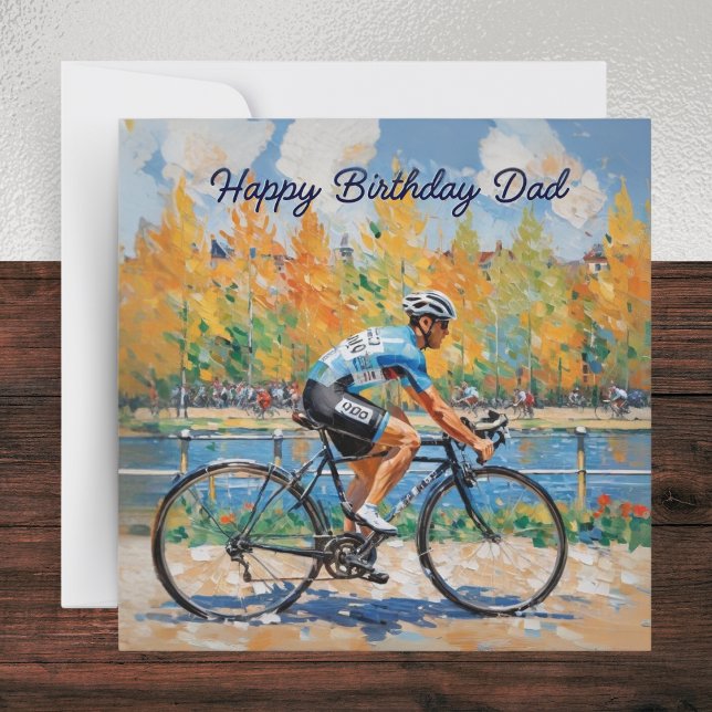 Vater Radfahren Rennen Rennen Happy Geburtstag Karte (A stylish card with picture of a cyclist in a bicycle race and 'Happy Birthday Dad' greeting)