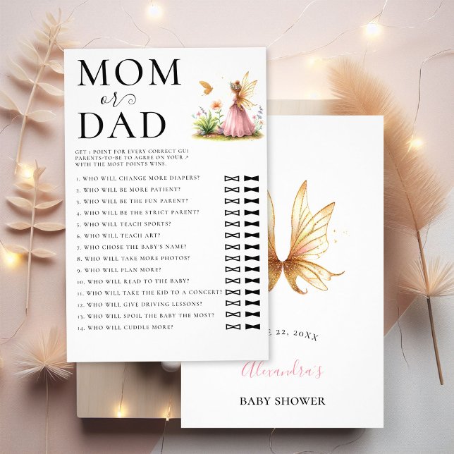 Vater Raten Sie, wer Baby Dusche Spiel Familie Pri Flyer (baby girl shower guess who game fairy princess pink gold lgbt)