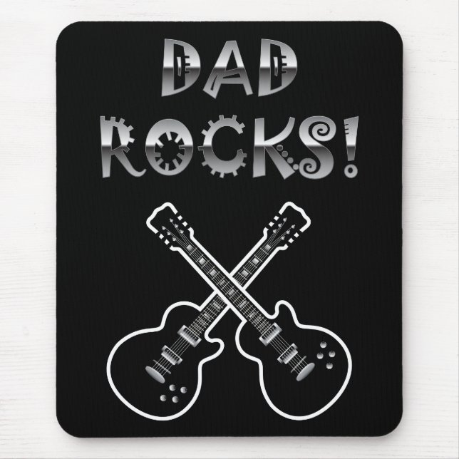 Vater Rocks!  Schwarz-Weiß-Gitarre Mousepad (Vorne)
