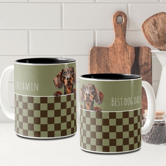 Vater-Sage Olive Checked Dackel Custom Zweifarbige Tasse (Von Creator hochgeladen)