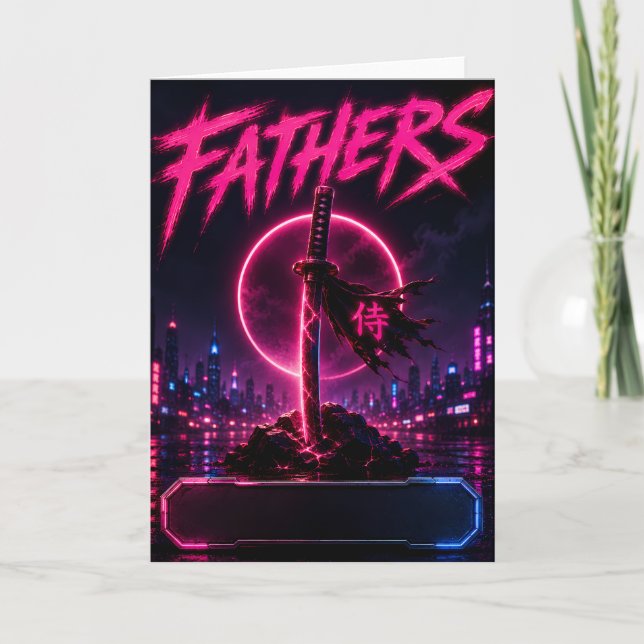 Vater Samurai Neon Grußkarte Karte (Vorderseite)