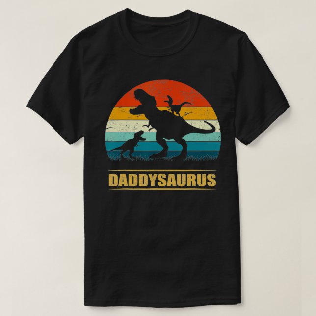 Vater Saurus Daddy Dinosaur T Re 2 Kinder Familie  T-Shirt (Design vorne)
