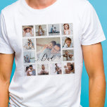 Vater Script-Family Memory Foto Raster Collage Squ T-Shirt<br><div class="desc">Ein wunderschöner personalisierter T - Shirt für deinen Vater, den er noch jahrelang schätzen wird. Mit einem modernen, dreizehn Foto Gitter-Collage-Layout können 13 eigene Erinnerungen für Fotos Ihrer eigenen Familie angezeigt werden. "Vater" entworfen in einem schönen handgeschriebenen schwarzen Skriptstil. Jedes Foto ist mit einem einfachen goldfarbenen Rahmen gerahmt. Ein besonderes...</div>
