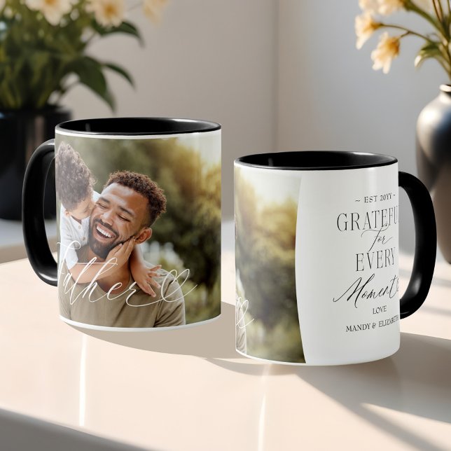 Vater Script Herz dankbar jeden Augenblick Foto Tasse (Father Script Heart Grateful Every Moment Photo Mug)