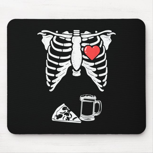 Vater Skeleton Halloween Beer Pizza Fun Pregnancy  Mousepad (Vorne)