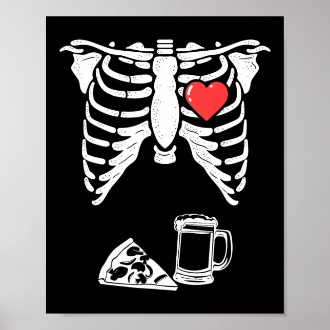 Vater Skeleton Halloween Beer Pizza Fun Pregnancy  Poster (Vorne)