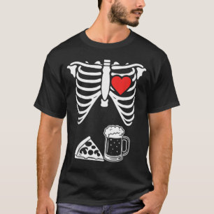 Vater Skelett Bier und Pizza Lustiges Halloween T-Shirt