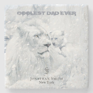 Vater & Sohn / Bester Vater, Weiße Löwen & Küken a Steinuntersetzer