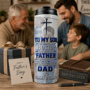 Vater-Sohn-Foto-Kreuz-Nägel Glaube  Thermosbecher