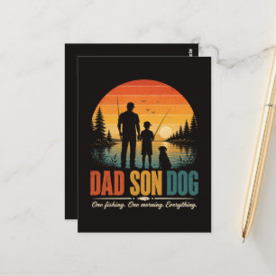 Vater Sohn Hund Angeln Morgen Postkarte
