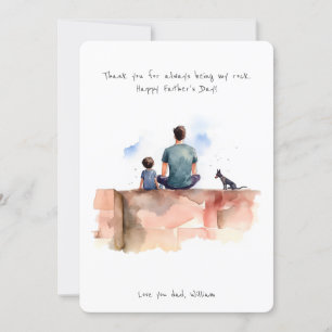 Vater, Sohn und Hund Aquarell Vatertag Feiertagskarte