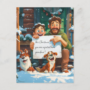 Vater, Sohn, zwei Hunde Postkarte