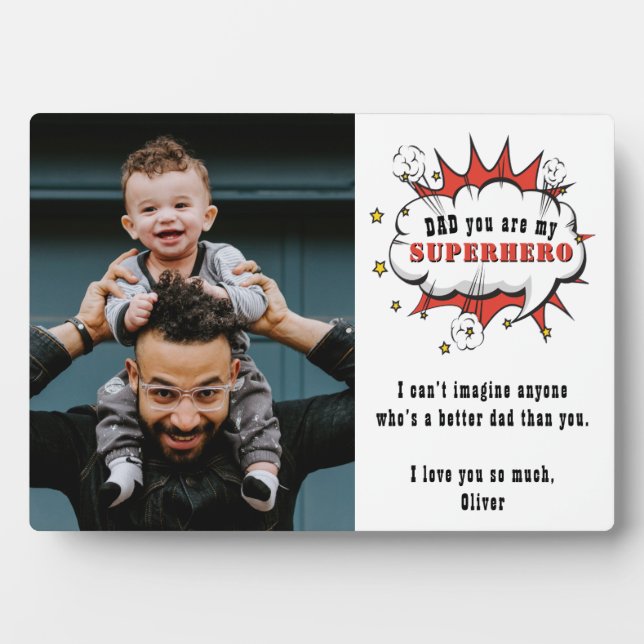 Vater Superhero Cartoon Sprechblase Vatertag Fotoplatte (Vorderseite)