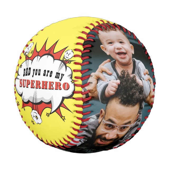 Vater Superhero Cartoon Vater's day 2 Foto Baseball (Schrägansicht)