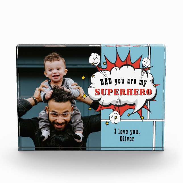 Vater Superhero Comic Speech Blase Foto Block (Vorderseite)