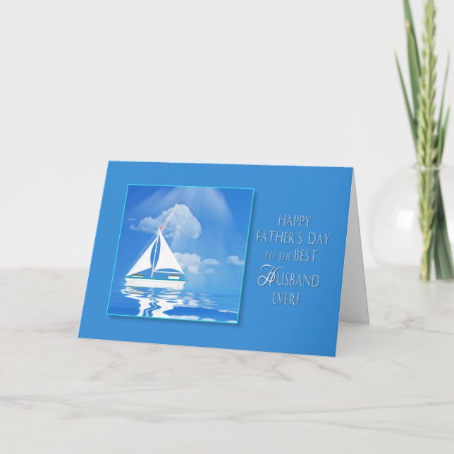 VATER-TAG - HUSBAND- SAILBOAT - BLAUES MEER KARTE (Vorderseite)