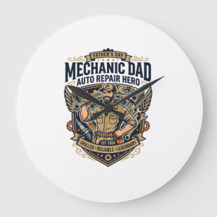 Vater Tag Mechaniker Papa Shirt Lustiges Arbeitend Große Wanduhr
