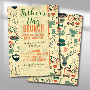Vater-Tag Orange Grüne Icons Brunch Einladung