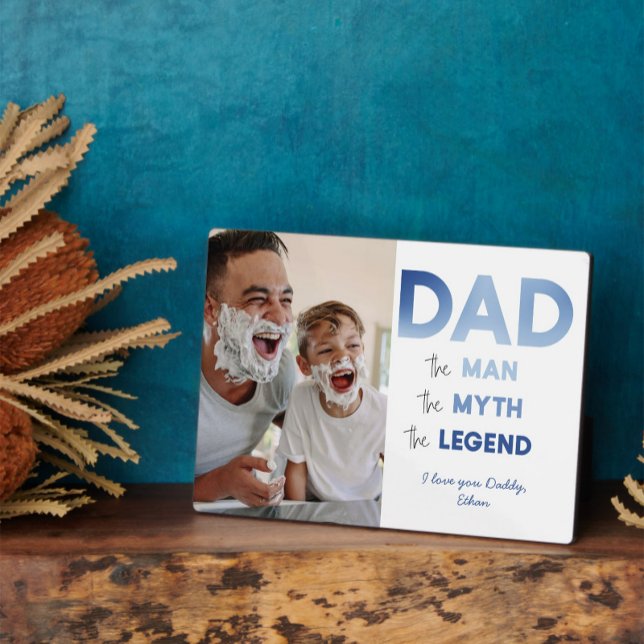 VATER The Man Myth Legend Blue Gradient Foto Fotoplatte (Easily personalize this photo Dad gift with your image and message, for a gift he'll treasure)
