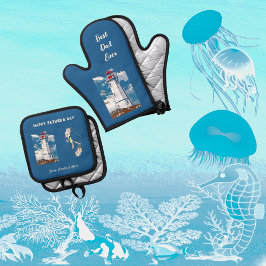 Vater-Tochter-Bindung Leuchtturm Frohen Vatertag Ofenhandschuh & Topflappen-Set