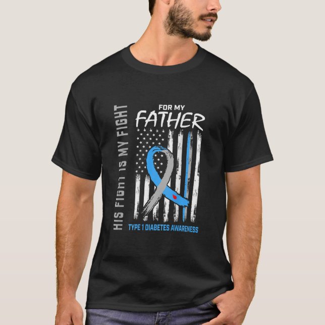 Vater Typ 1 Diabetes-Bewusstsein USA-Flagge T-Shirt (Vorderseite)