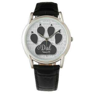 Vater Typografie Black Dog Paw Print Armbanduhr