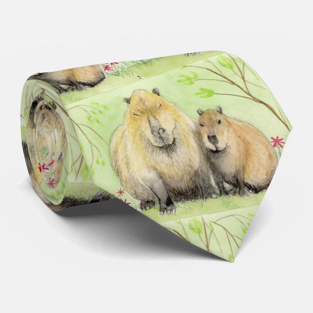 Vater und Baby Capybara Neck Tie Krawatte (Gerollt)