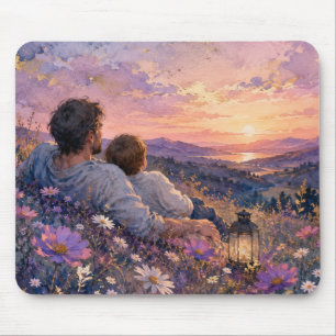 Vater-und-Kind-Sternengucker-Wasserfarben-Kunstpri Mousepad