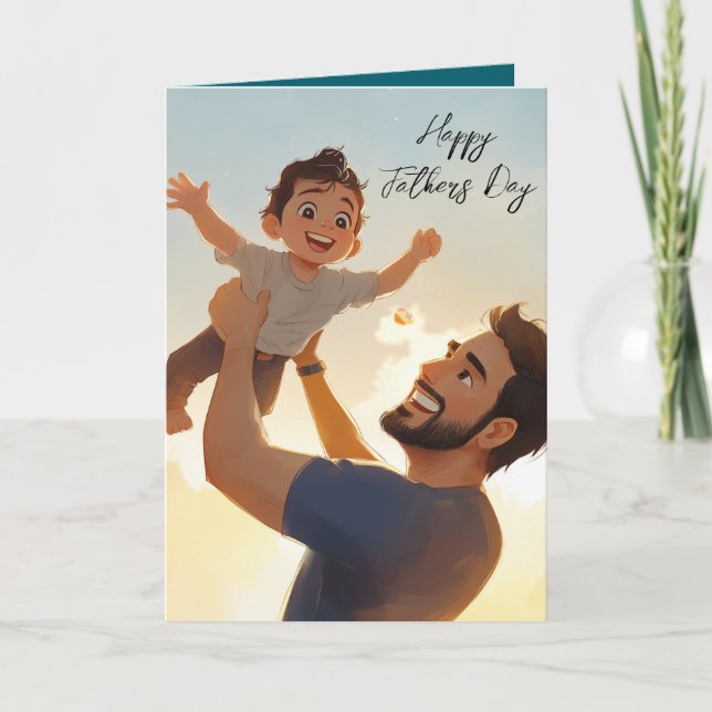 Vater und sein Sohn spielen Vatertag Faltkarte Karte (Vorderseite)