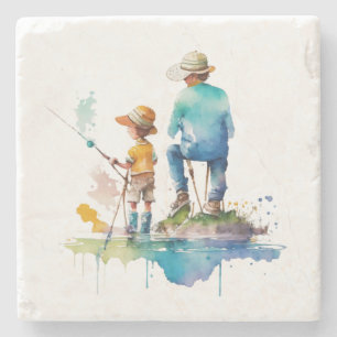 Vater-und-Sohn-Aquarell-Illustration Ai-Kunst Steinuntersetzer