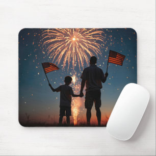 Vater und Sohn, die amerikanische Flaggen halten Mousepad