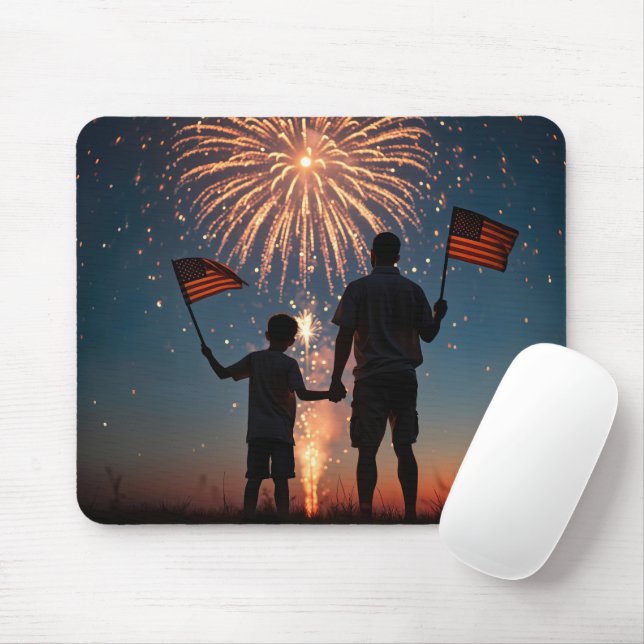Vater und Sohn, die amerikanische Flaggen halten Mousepad (Mit Mouse)