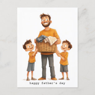 Vater und Sohn, die Wäsche machen Feiertagspostkarte