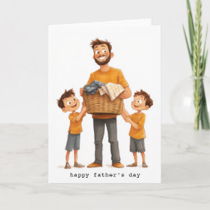 Vater und Sohn, die Wäsche machen Karte