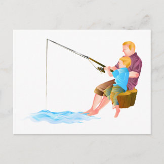Vater und Sohn fischen Postkarte