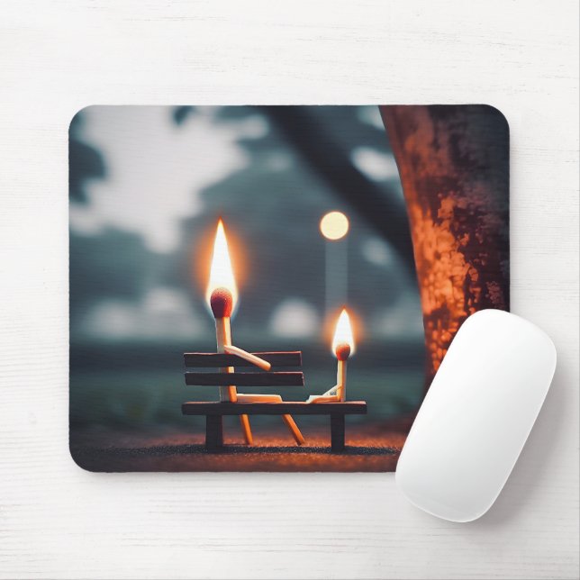 Vater und Sohn Matchsticks auf einer Bank Mousepad (Mit Mouse)