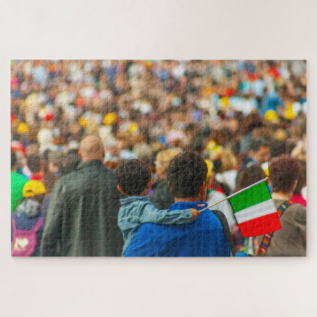 Vater und Sohn mit italienischer Flagge, Rom, Ital Puzzle (Horizontal)