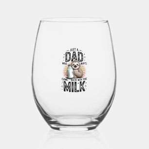 Vater und Sohn mit Milch Faultier Grafikdesign-01 Weinglas Ohne Stiel