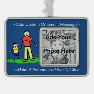 Vater und Sohn, Niedlich Zeichnend Zierfamilie Rahmen-Ornament Silber