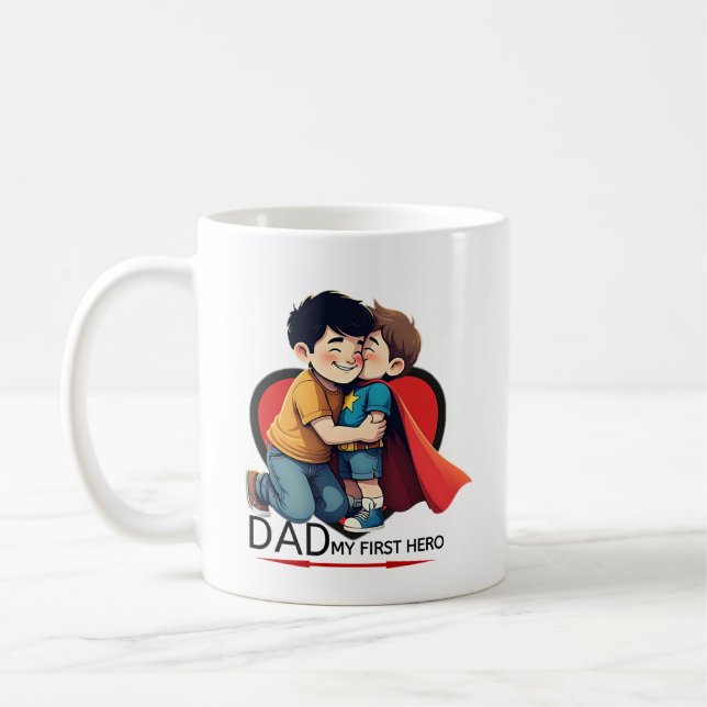 Vater und Sohn umarmen Superhelden Tasse Vatertag (Links)