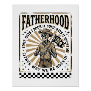 Vater Vintage-Skelett-Cowboy-Vater-Shirt-Design Poster