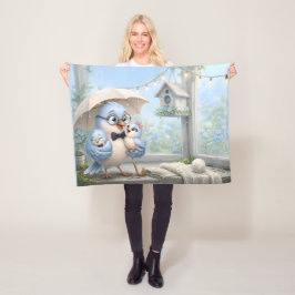 Vater-Vogel-Familie-Fleece-Decke – Süßer blauer Vo Fleecedecke